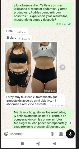 Comparativa de antes y después enviada por una clienta tras un mes de tratamiento.